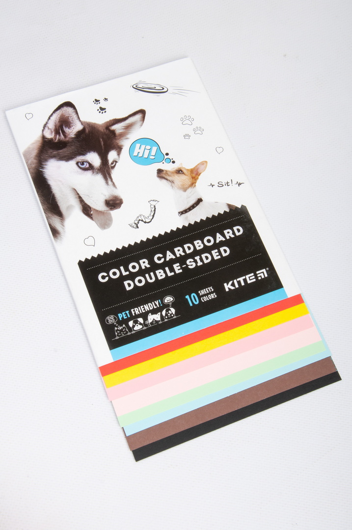 Картон кольоровий, А5, 10 арк, 10 кольорів, двосторонній, Kite